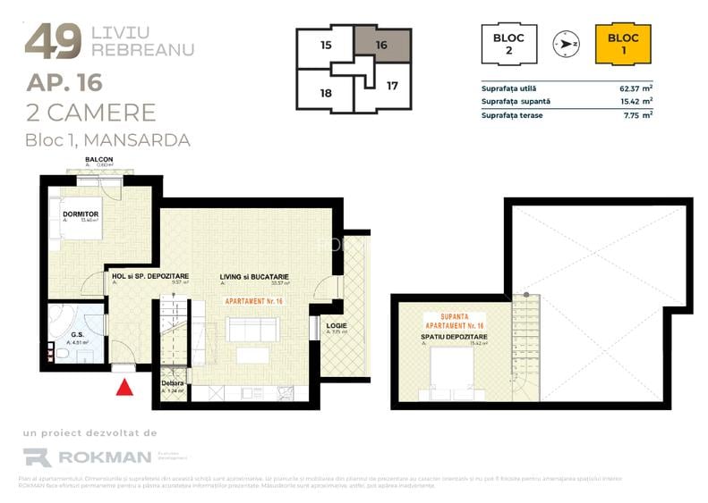 Dezvoltator: Apartament 2 camere open space Finalizat , Rokman - 4