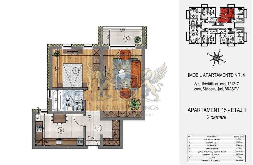 Apartament 2 Camere , 59 Mp, Brasov - Sânpetru