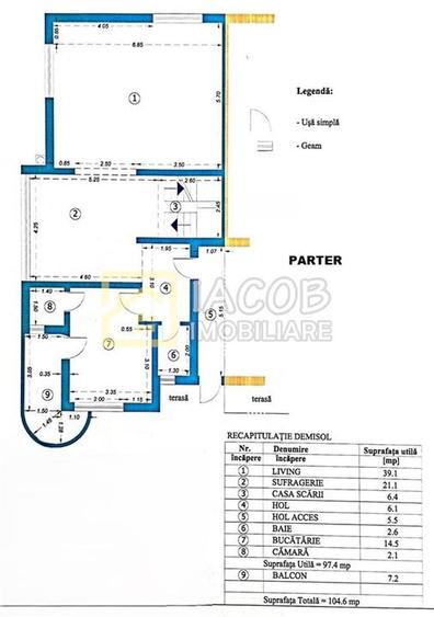 1/2 Duplex  S+D+P+2E, 455 mp in zona centrala a mun. Bacau