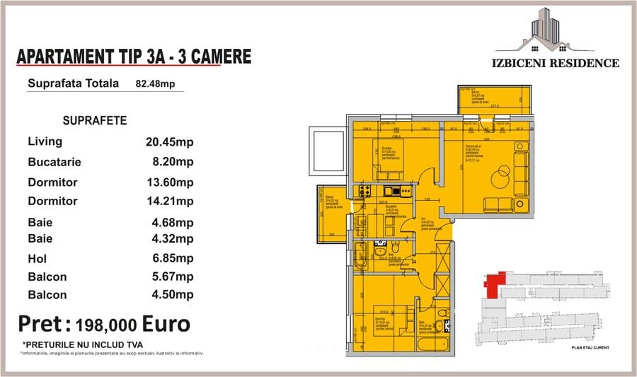 Apartament 3 Camere TIP A in complex Izbiceni Residence