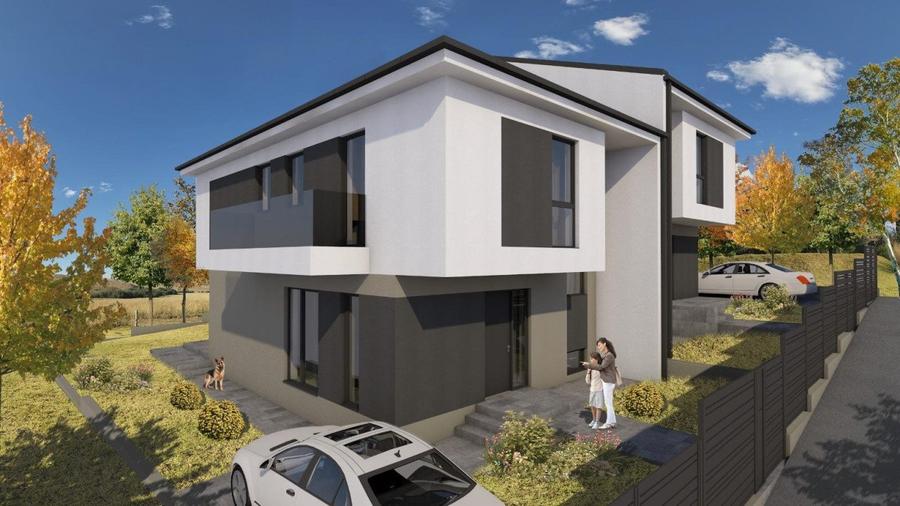 Duplex pe 3 niveluri, 4 camere, predare semifinisat, 183 mp, 300 teren, Chinteni
