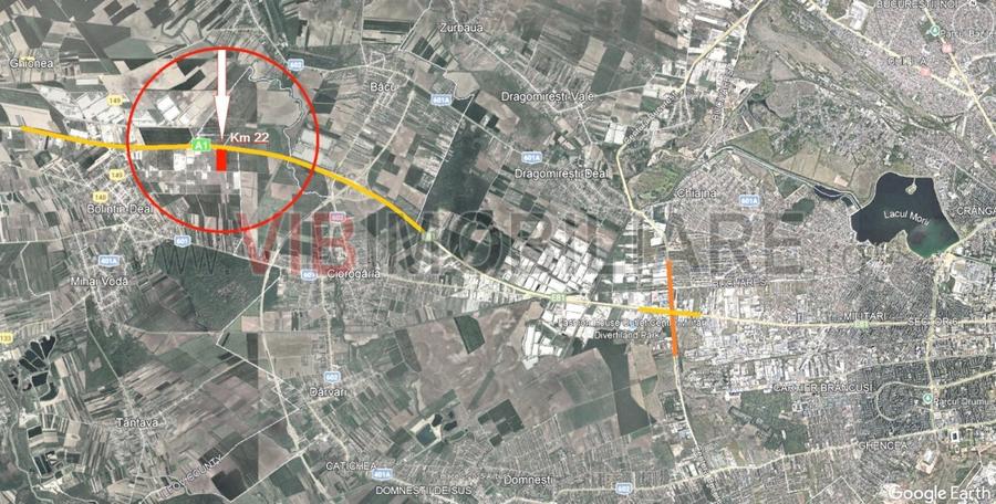 Teren 10,1 Ha cu deschidere 218 ml la A1 - km 22