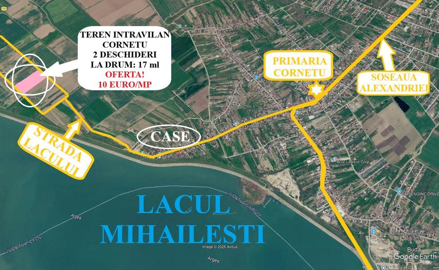 Proprietar –Teren Intravilan Cornetu - 4.180 mp, 10 €/mp – 2 deschideri la drum