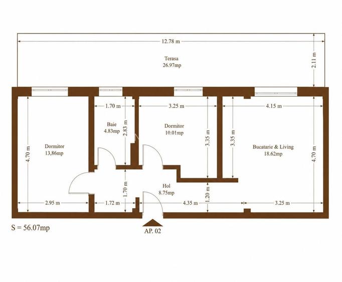 Apartament 2.5 camere +terasa -curte- bloc nou- Zona Plopi-Comision 0% - 21