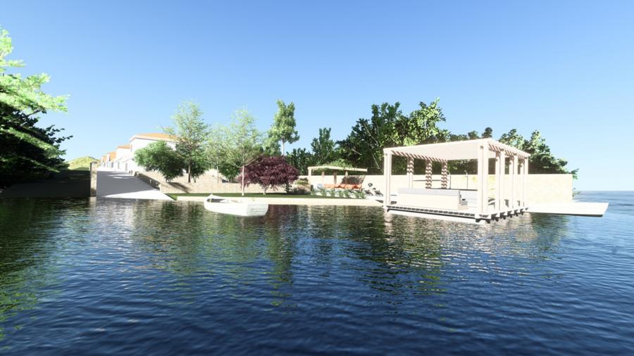 Vilă noua mediteraneană P+1, cartier cu ponton la lac, peninsula Balotesti