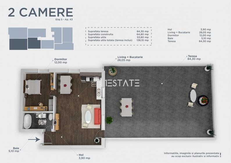 FINALIZAT | 2 camere cu terasa de 84mp - Titan/Pallady