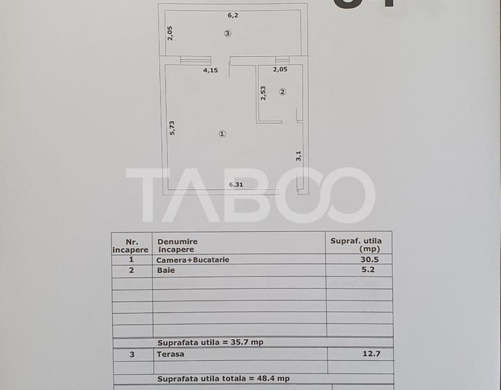 Studio in suprafata de 36 mp +  terasa nou finisaje premium