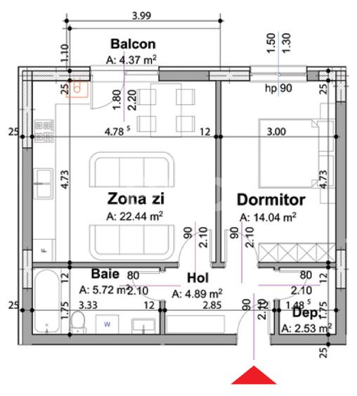 Finalizat | Apartament tip studio cu 2 camere | Arena Trivale | Etaj 1