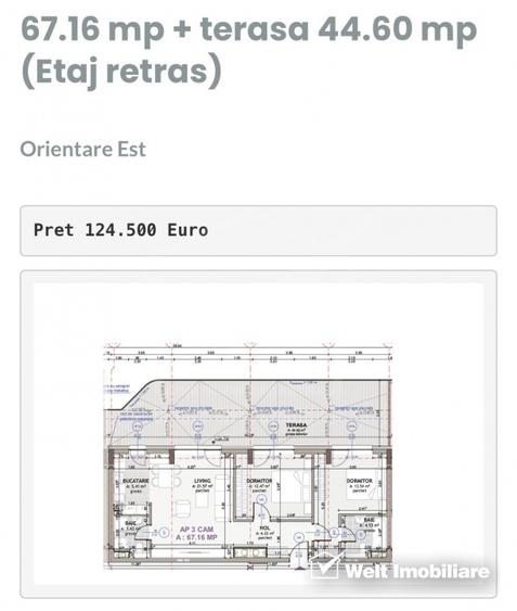 Apartament tip Penthouse + Terasa 44 MP, Eroilor Floresti