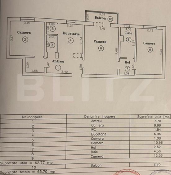 Apartament 3 camere, 66 mp, zona Soarelui
