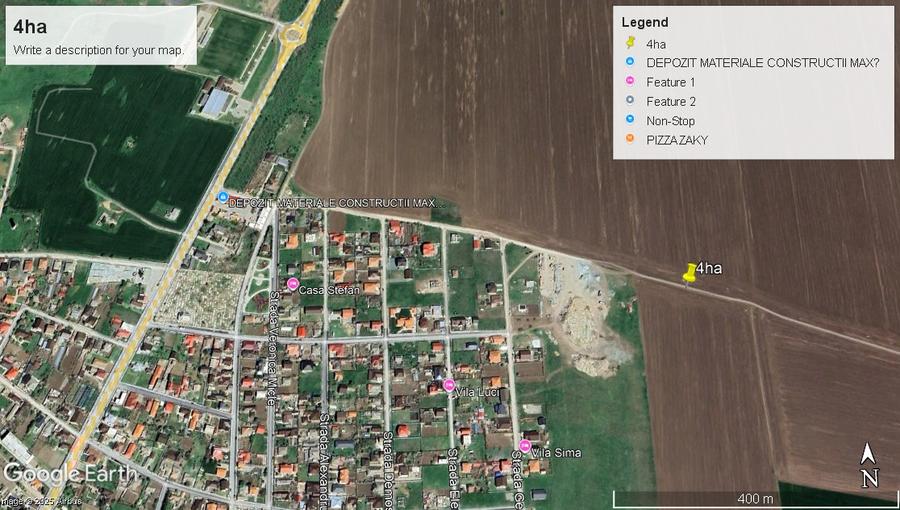 23August- teren 4ha extravilan2 fronturi de 100m la str.Emil Bota si 100m la DE