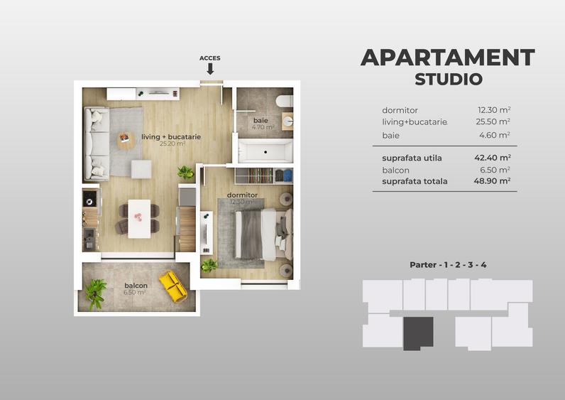 Apartament 2 camere tip studio, bloc nou, Aparatorii Patriei metrou
