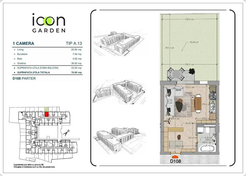 Garsonieră cu grădină privată - ansamblul ICON Garden, nou - finalizat