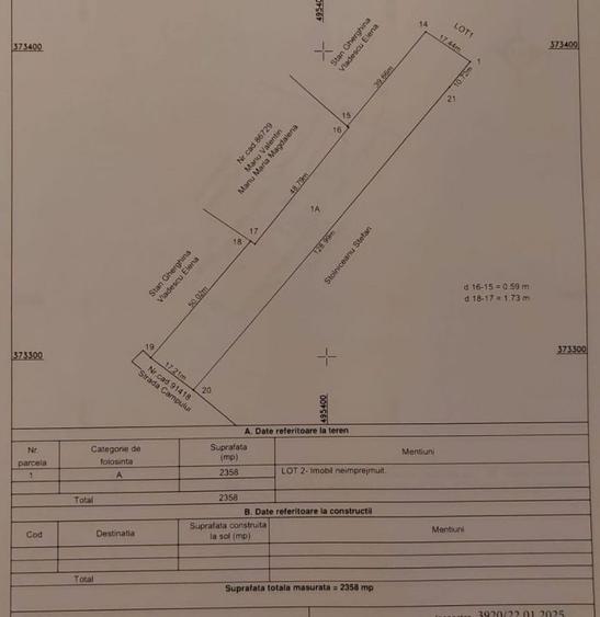 Vanzare Teren intravilan Stefanesti - Primarie str. Campului