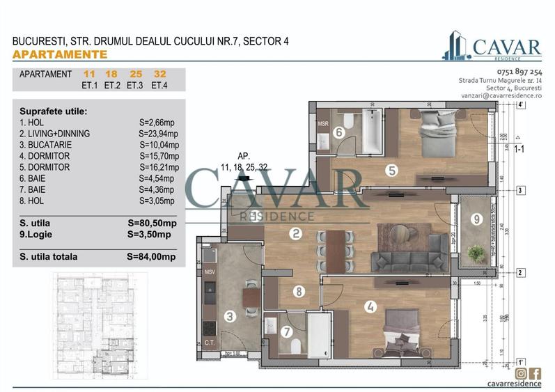 Cavar Residence Apartament 3 Camere 2 Bai