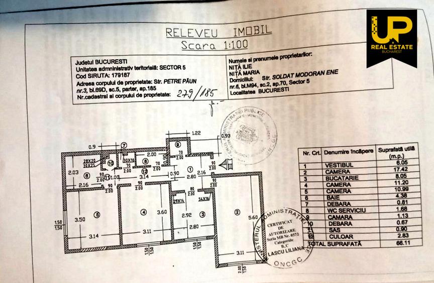 Apartament 3 camere decomandat Soseaua Salaj Petre Paun 2 bai 66.11 mp mobilat