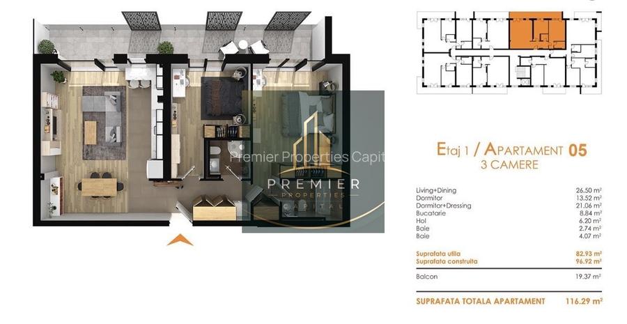 Apartament 3 camere 83 mp balcon generos 1 parcari zona linistita - 28