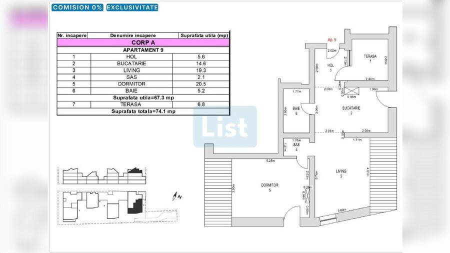 (A09) Apartament 2 camere, mansardă, 64mp, terasă 6.8mp