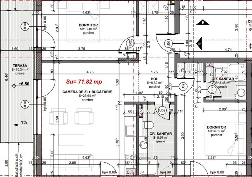 Apartament 3 camere, 2 băi, 2 balcoane, 72mp utili – bloc nou Apahida