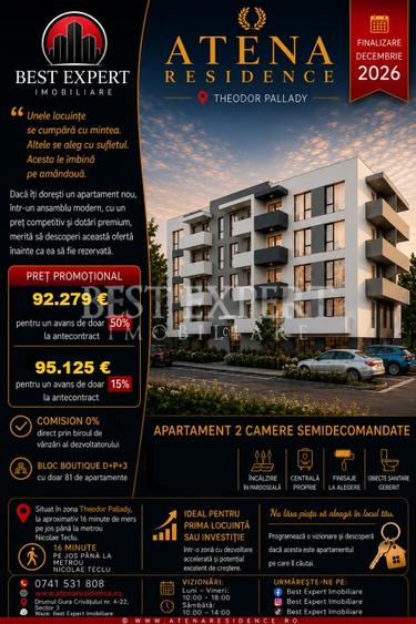 2 Camere | Parcare BONUS | Direct Dezvoltator | Comision 0%