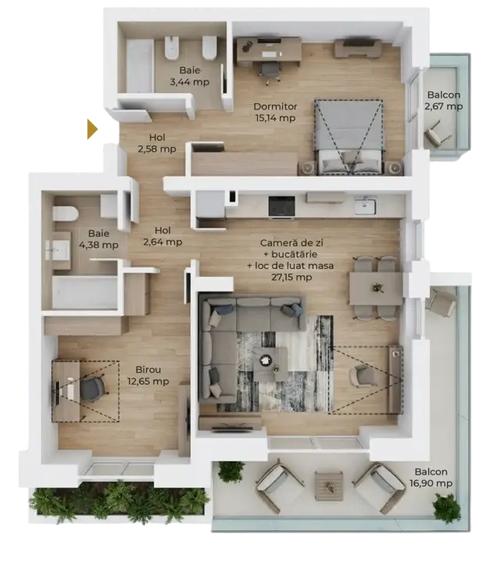 Terasă de 17 mp și 3 camere în Avantgarden, Brașov