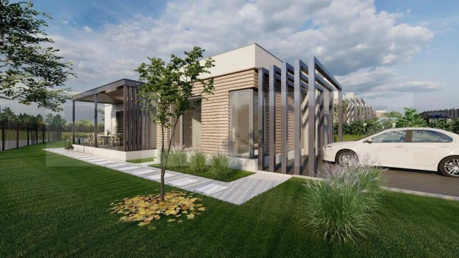Casă nouă mediteraneană, 3 camere, 105 mp utili, teren 630 mp, drum privat