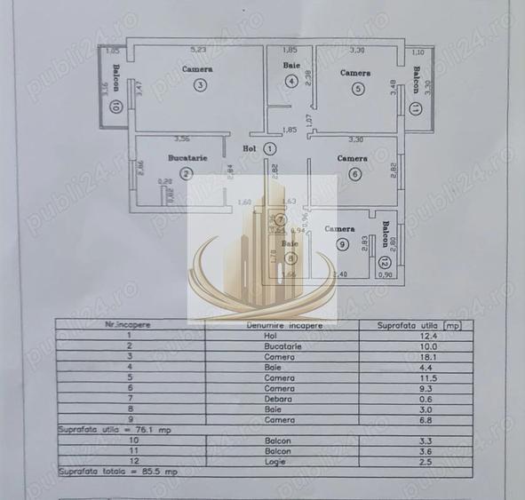 Apartament 4 camere, 76mp + 3 balcoane, zona Calea Aradului