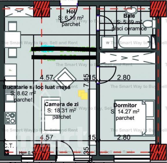 Apartament 2 camere NOU 57 mp Terasa 33mp Marasti