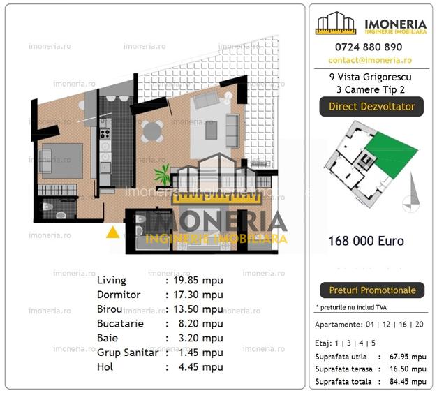 9 Vista Grigorescu – 0% Comision – 3 camere – 300 m de Metrou, 750 m Parcul IOR - 2