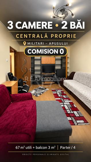 Comision 0 | 3 camere, 2 băi, centrală proprie | Militari – Apusului