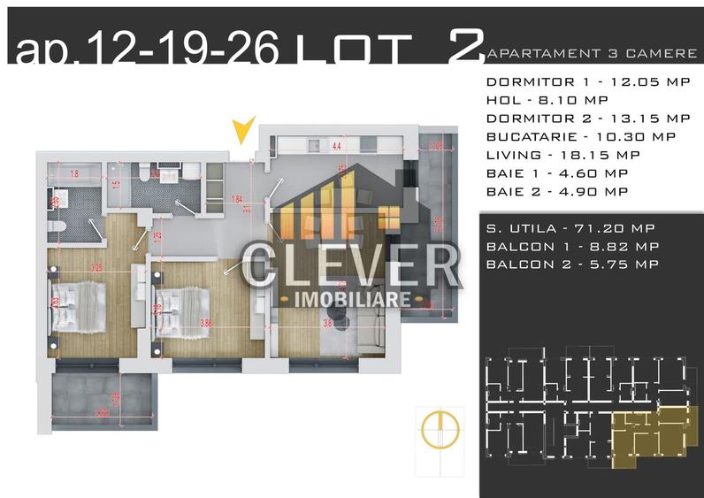 Ap 3 cam 2 Balcoane – Decomandat – Zona Pallady – Comision 0%