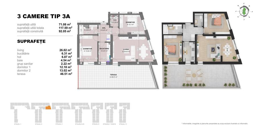 Apartament 3 Camere TIP A in Complex Doi Cocosi Residence
