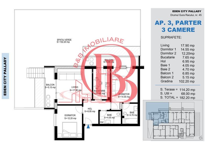 3 Camere cu gradina 102mp -Titan Pallady-Metrou Teclu - 1