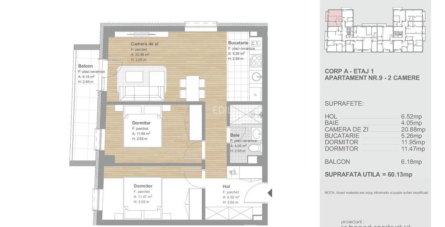 Apartament 3 camere, 60mp, etaj 1, finisat, bloc nou cu lift, Floresti - 9