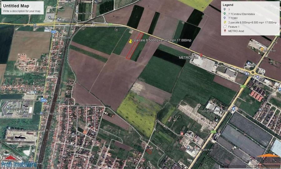 Teren intravilan 2 parcele de 8500 mp front la centura Aradului linga Metro