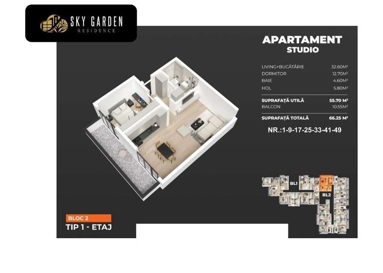 2 camere - 4 min metrou Berceni - Sky Garden Residence - bl. finalizat