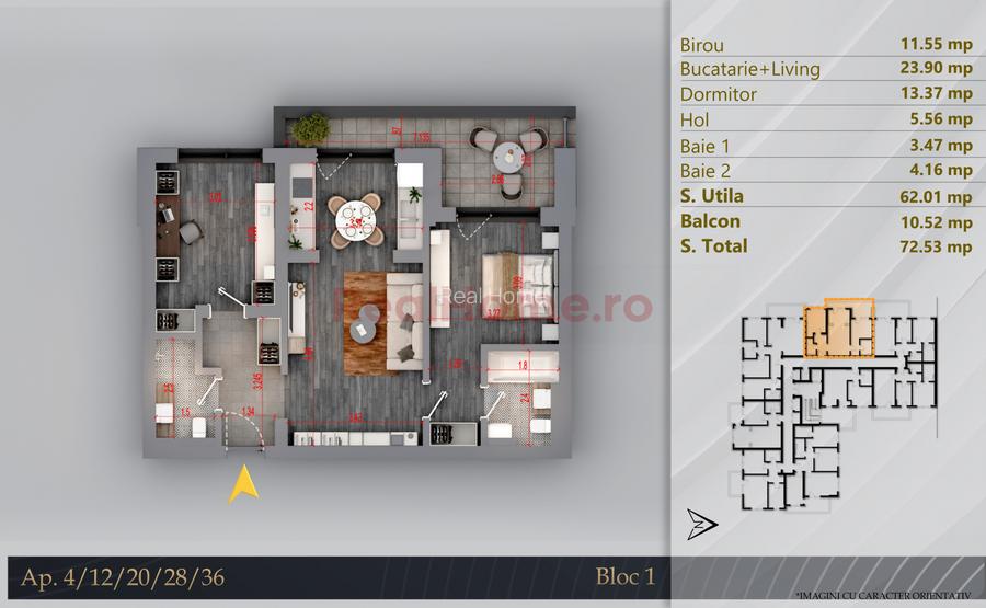 Apartament cu 3 camere tip studio de vânzare Th. Pallady - 1