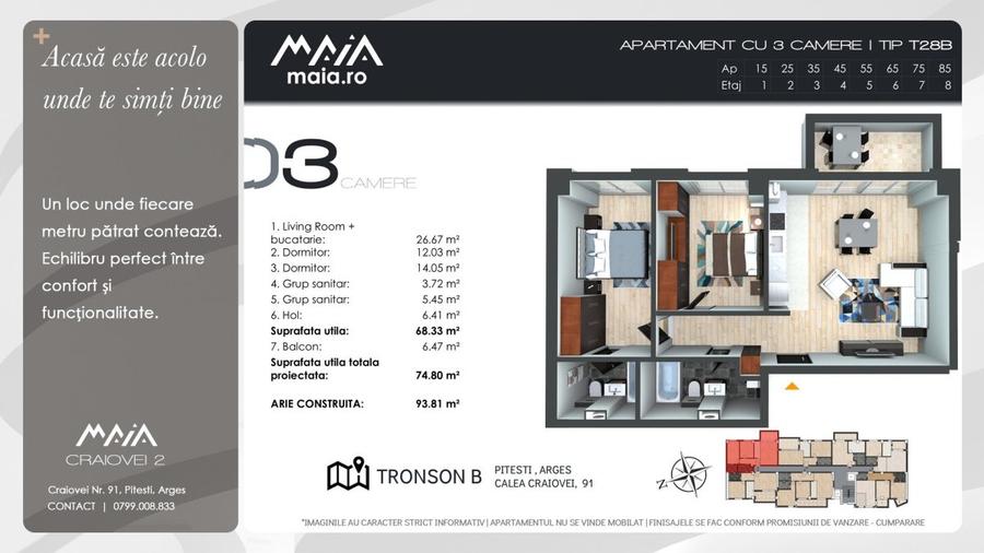 Maia Craiovei | 3 Camere Moderne | Aproape de Parcuri si Scoli