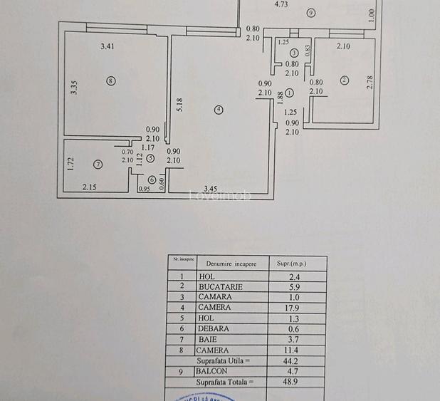 Apartament 2 camere, 48,9mp,renovat complet, centrală, 3 min metrou, 1 Mai - 7
