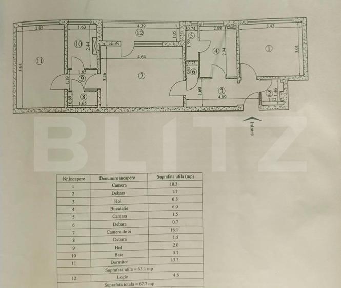 Apartament 3 camere etaj intermediar 68 mp Tătărași