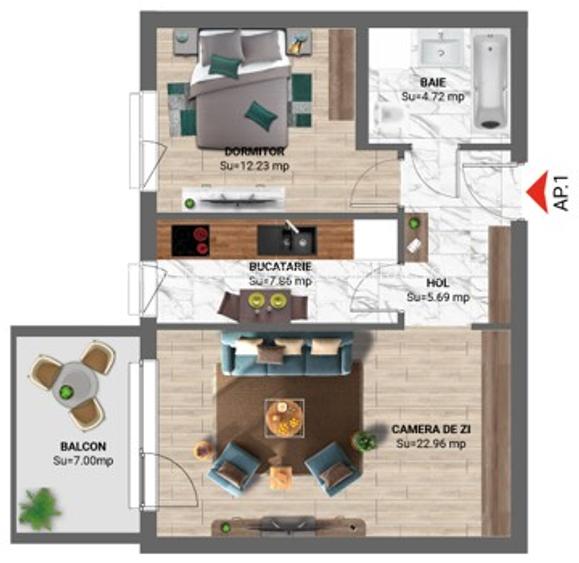 Apartament 2 camere,  55mp, balcon 8mp, bloc nou, Sector 1, Padurea Baneasa - 1