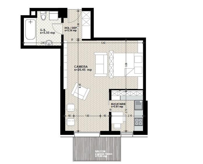 Apartament 1 camera + nisa de dormit, imobil nou, Marasti, ISE