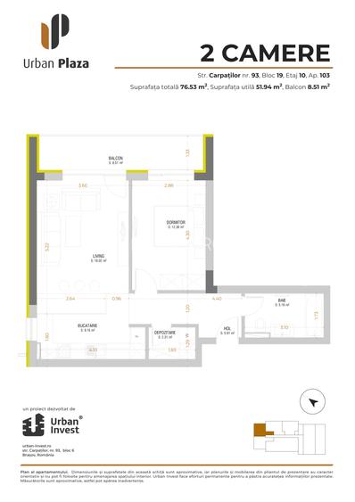 Apartament 2 camere open space, parter, terasă de 17 mp - Urban Plaza, Astra - 1