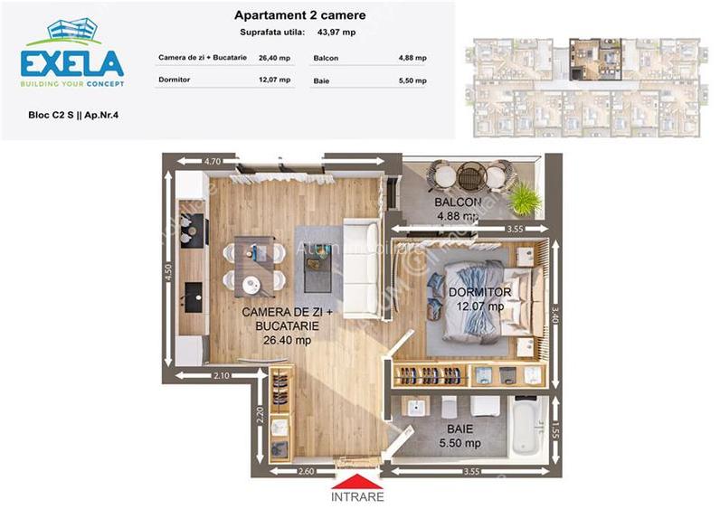 Apartament cu 2 camere finisat la cheie zona Brana din Selimbar