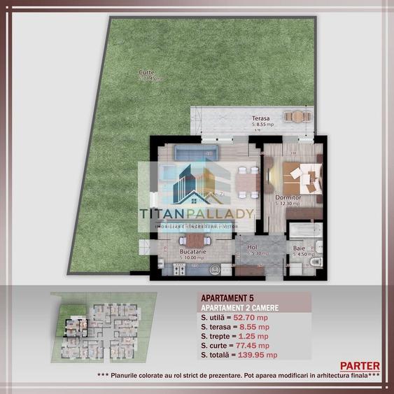 2 camere cu Gradina 77 Mp,Imobil Stil Boutique, Titan -Pallady