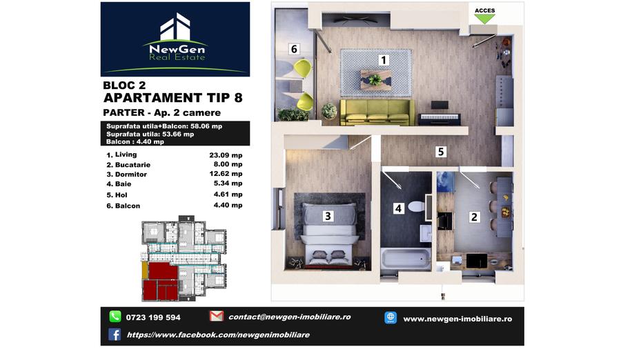 Inchiriez APARTAMENT CU 2 CAMERE, Nova Mehala