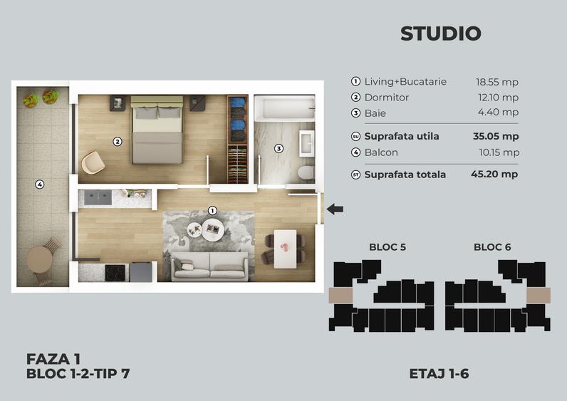 Apartament 2 camere tip studio, finisat, bloc nou, metrou Berceni - 5min.