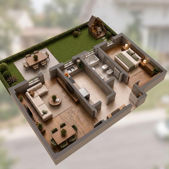 Apartament 2 camere + Curte, Loc de parcare, Incalzire in pardoseala, Comision 0
