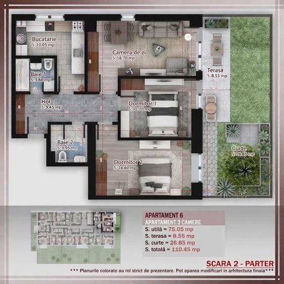 Apartament 3 camere + curte , bloc nou, metrou, sector 3,  centrala,