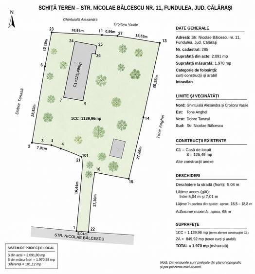 Teren intravilan 1.970mp | Central Fundulea | 5 minute A2 | 30 min IKEA Pallady